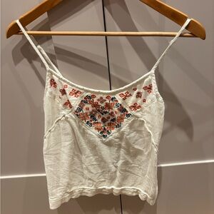 Velvet Embroidered White Spaghetti Strap Top